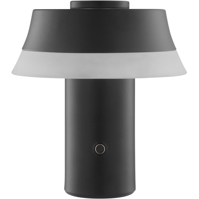 Brilliant Kinich zwarte oplaadbare tafellamp van 16,5 cm hoog en 15 cm in diameter met LED acryl rand onder de kap