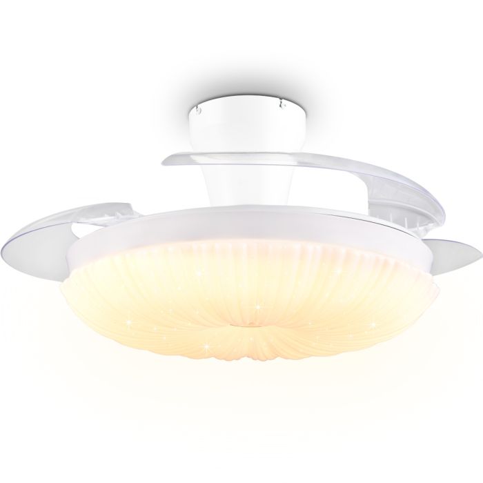 Reality Kiruna witte plafondventilator van 106 cm in diameter met uitgeklapte wieken en wit golvende LED unit in het midden