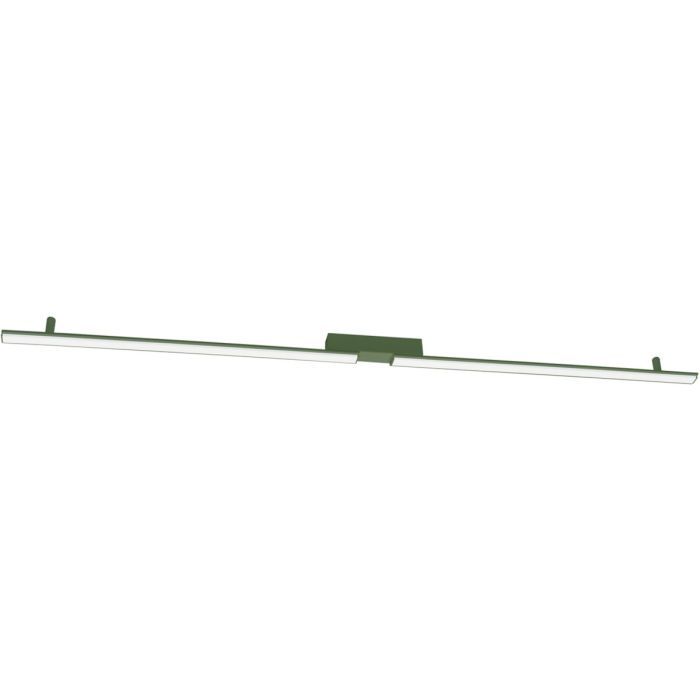 olijfgroen langwerpige plafondlamp Lagom van 181 cm lang met kort in het midden onderbroken LED unit over de gehele lengte