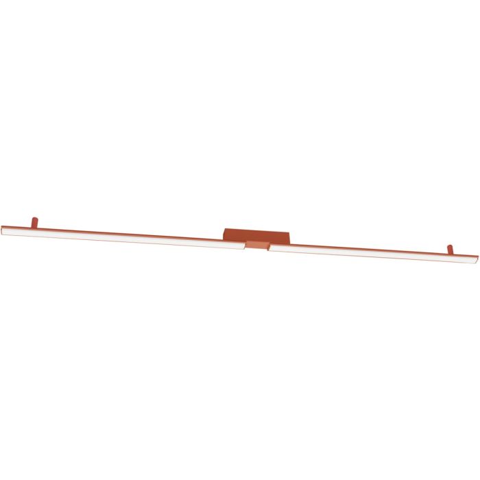 okerrood langwerpige plafondlamp Lagom van 181 cm lang met kort in het midden onderbroken LED unit over de gehele lengte