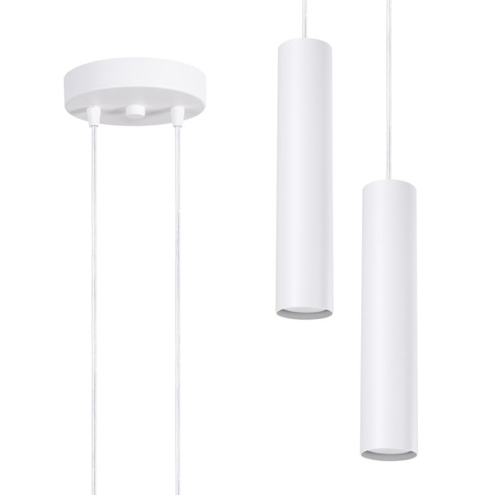 Sollux Lagos witte hanglamp met een diameter van 15 cm en twee buisvormige kappen van 30cm hoog en 6 cm in diameter