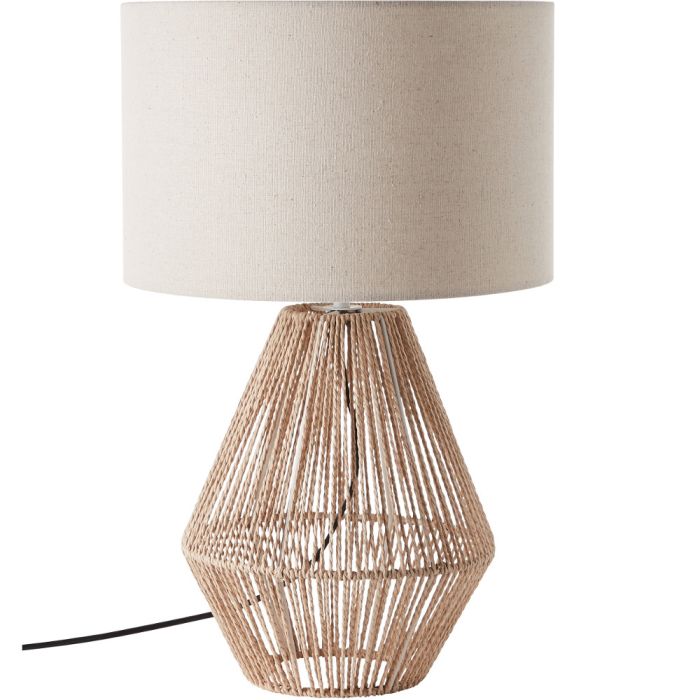 Brilliant Laraine 93097/09 beige tafellamp met lampvoet van gesponnen papierdraad en een beige kap van textiel