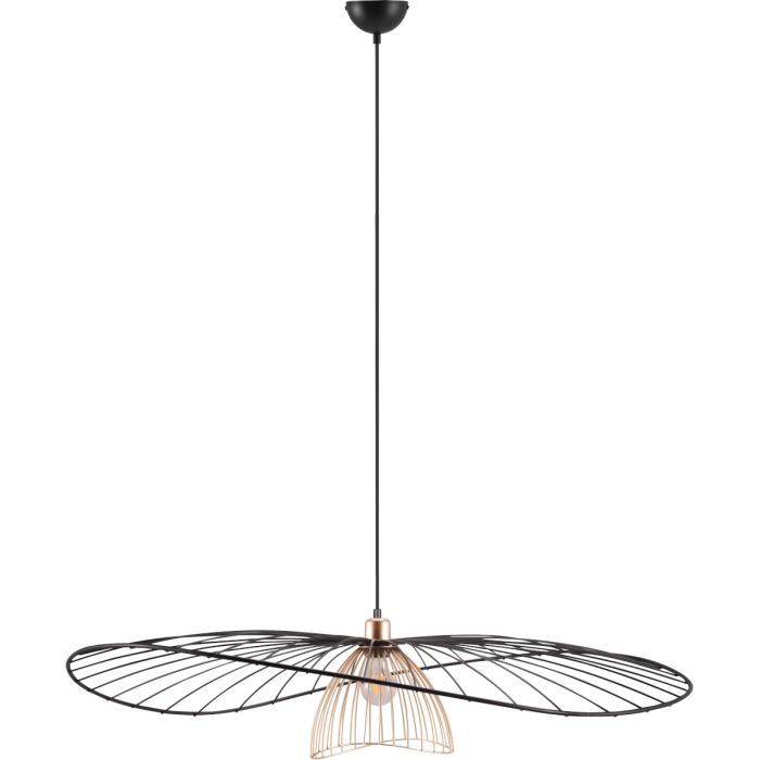 Casalum Lauris schijfvormige hanglamp met een diameter van 100 cm van zwart en goudkleurig metaaldraad