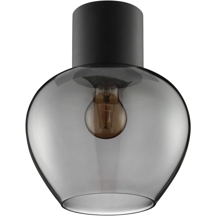 Brilliant Ligari zwarte plafondlamp met bolvormige rookglazen kap van 23 cm in diameter