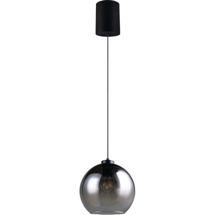 Reality Liora zwarte hanglamp met katrolsysteem in de plafondkap en rookglazen kap met een diameter van 25cm