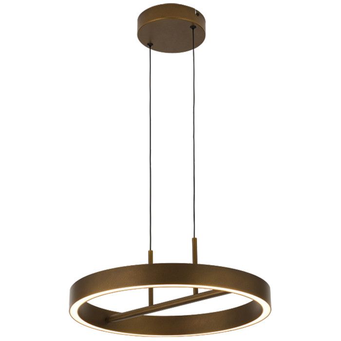 Freelight Livello brons-goudkleurige ringvormige hanglamp met een diameter van 40cm en geintegreerde LED rand naar beneden en een zwarte plafondplaat