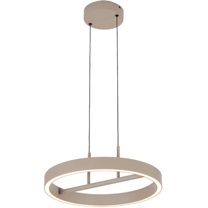 Freelight Livello creme kleurige ringvormige hanglamp met een diameter van 40cm en geintegreerde LED rand naar beneden en een zwarte plafondplaat