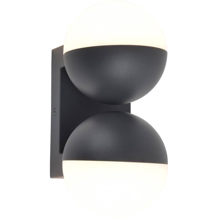 Lutec Looma antraciet grijze wandlamp voor buiten met twee draaibare bolvormige kappen van 10 cm in diameter met wit kunststof zijde