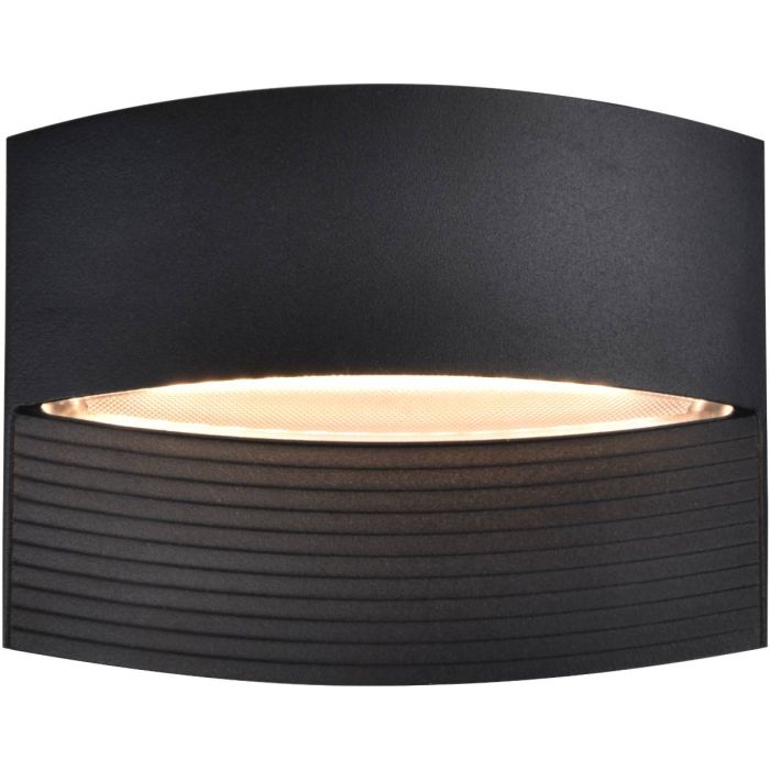 Lutec Lotus zwarte wandlamp voor buiten van 18 cm breed met ovale LED unit naar beneden en een streep licht naar boven