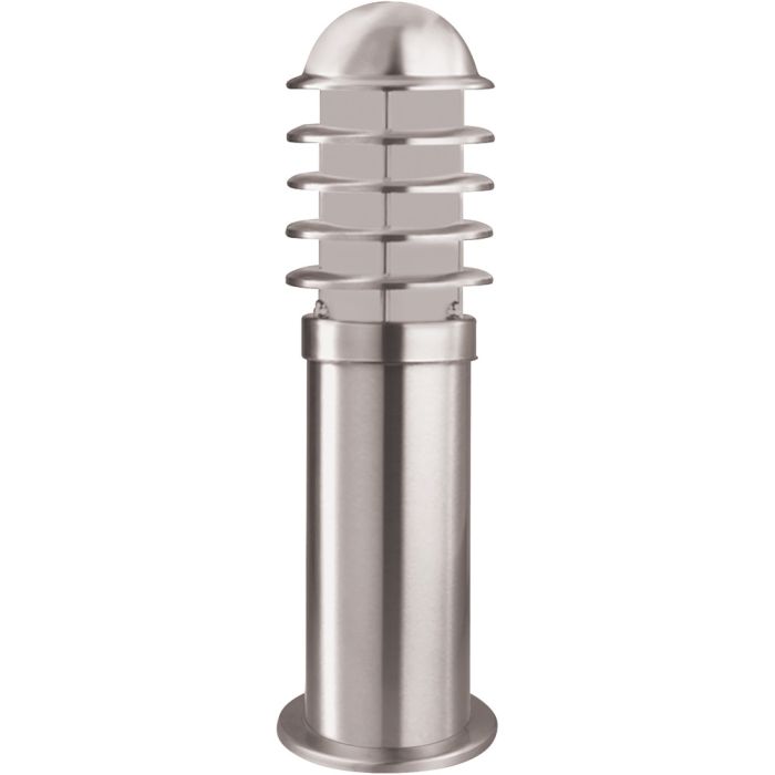 Searchlight Louvre 052-450 staalkleurige sokkellamp met lamellen voor een mat kunststof cilindervormige kap