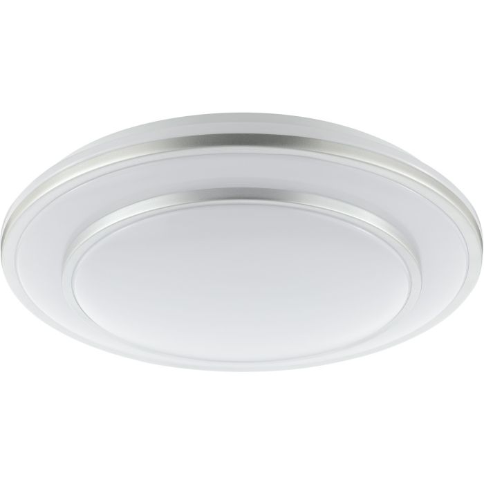 Brilliant Livius aluminium kleurige gelaagde plafonnière met een diameter van 39 cm en een venster voor achterwaarts licht langs het plafond