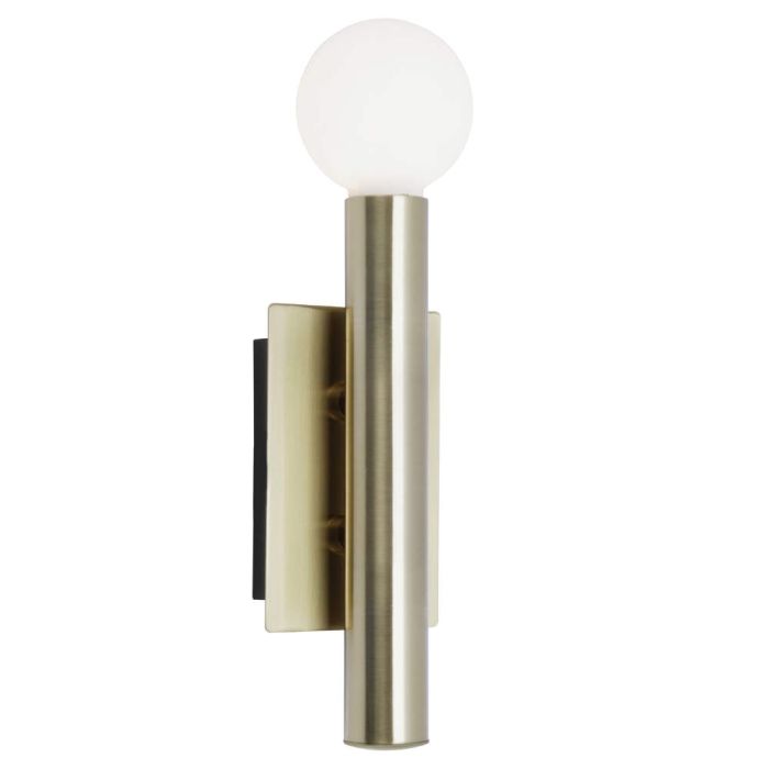 Brilliant Lucky 90053/31 antiek messing wandlampje met wit glazen bolvormig kapje voor een G9 lampje