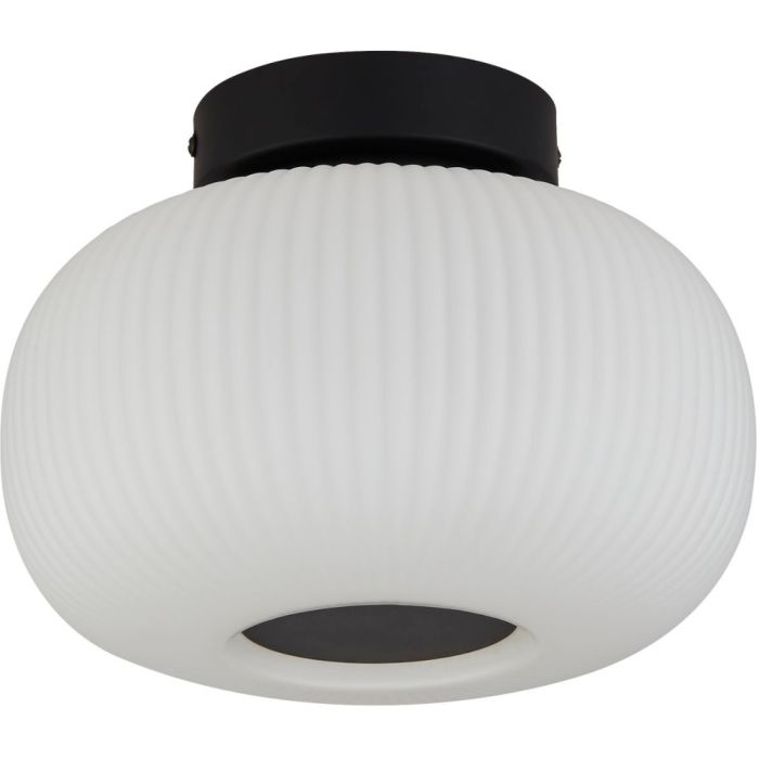Searchlight Lumina 10271-1BK zwarte plafondlamp met opaal geribbeld glazen kap