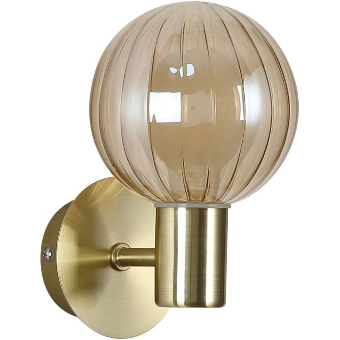 Searchlight Luminsphere 30506BK goudkleurige wandlamp voor de badkamer met bolvormig champagnekleurig geribbeld glazen kapje