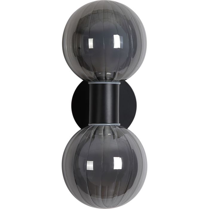 Searchlight Luminsphere 30507BK zwarte wandlamp voor de badkamer met twee bolvormig geribbeld glazen kapjes