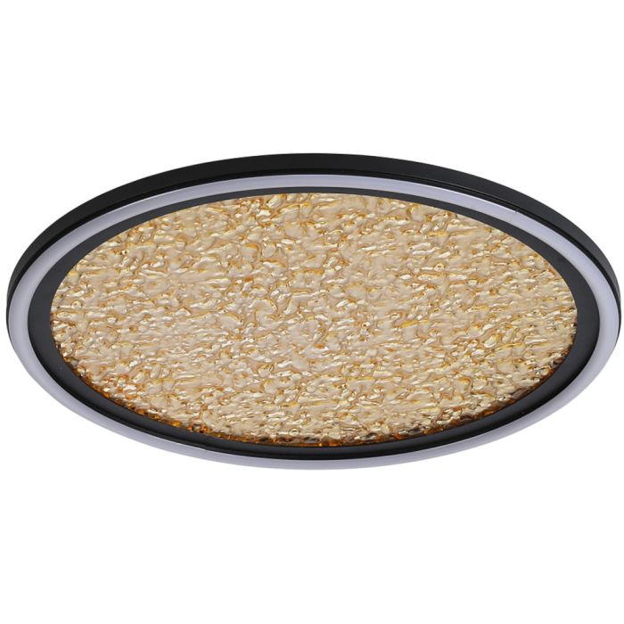 Searchlight Luna 31908-400GO plafonniere met zwarte buitenzijde, LED rand en golvend goudkleurige binnenvlak