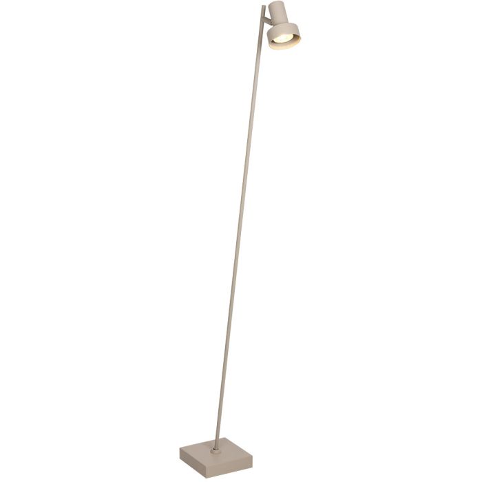 Freelight Lunata creme kleurige vloerlamp met vierkante voet en schakelaar op het spotje en een hoogte van 130cm, voorzien van een GU10 led lamp
