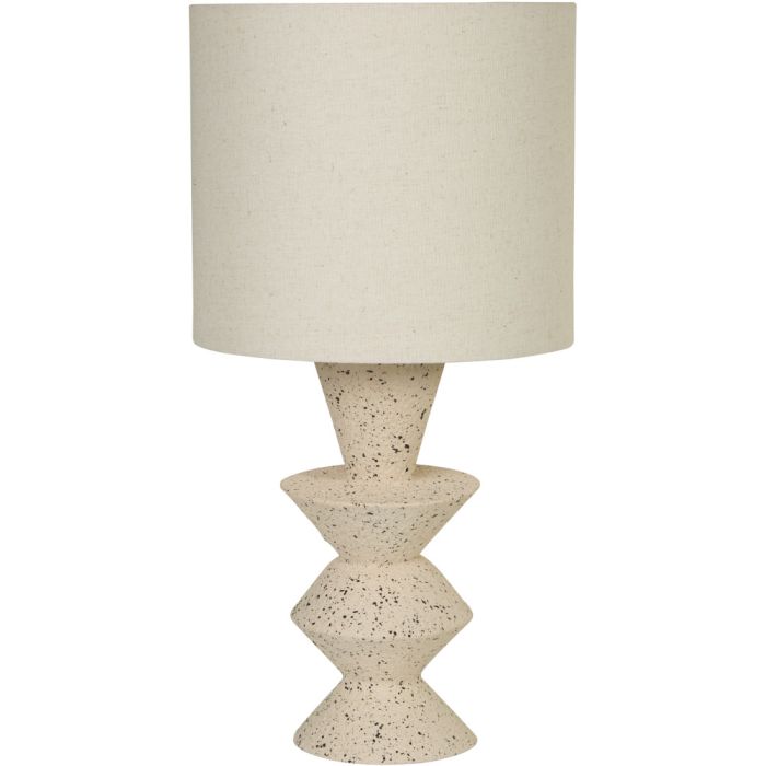 Searchlight Malacca EU6021CR tafellamp van 40,5cm hoog met terrazzo voet en ronde witte kap van textiel