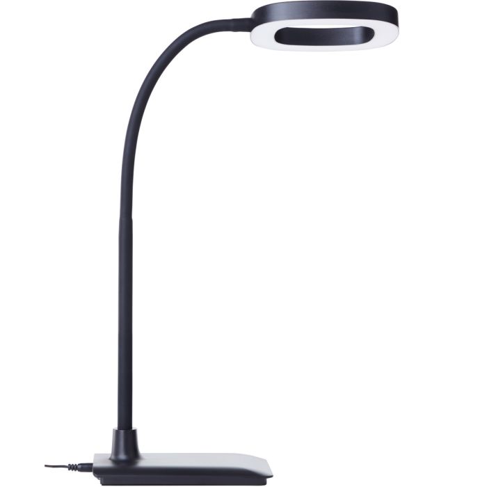Brilliant Maskat zwarte bureaulamp van 43cm hoog met cirkelvormige kop met geintegreerde LED en flexibele arm