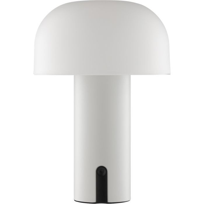 Brilliant Mattis beige oplaadbare tafellamp van 21 cm hoog en 15 cm in diameter met half ronde wit kunststof kap