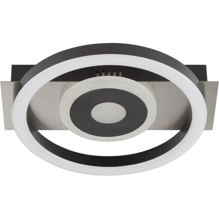 Brilliant Maureen zwarte plafonnière met een lengte van 22 cm  bestaande uit een rechthoekige plafondbalk met twee LED cirkels daarop