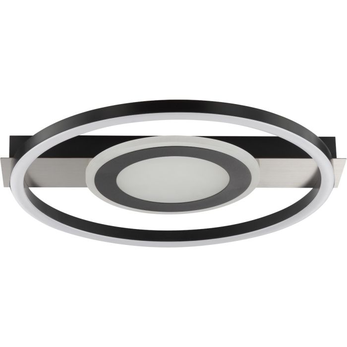 Brilliant Maureen zwarte plafonnière met een lengte van 39 cm  bestaande uit een rechthoekige plafondbalk met twee LED cirkels daarop