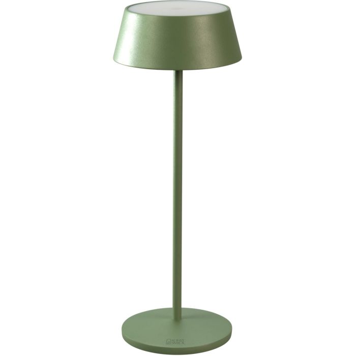 Konstsmide Menton mint groen oplaadbaar tafellampje met mat kunststof bovenzijde en dun schijfvormige kap van 30 cm hoog