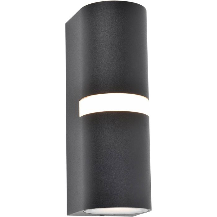 Lutec Mika zwarte wandlamp voor buiten van 19 cm hoog met up en down light en LED rand halverwege de lamp