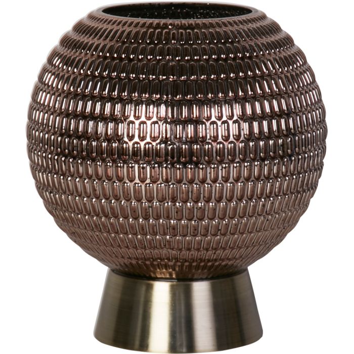Searchlight Mila EU67008AB oplaadbare tafellamp op AAA batterijen van 18,5cm hoog met bronzen voet en bolvormig brons kleurig glazen kap