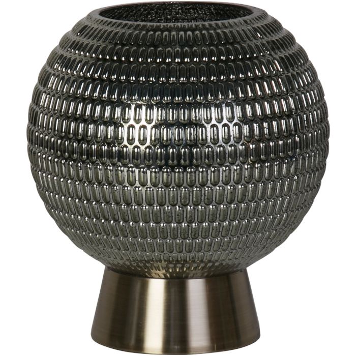 Searchlight Mila EU67008PB oplaadbare tafellamp op AAA batterijen van 18,5cm hoog met bronzen voet en bolvormig groen glazen kap