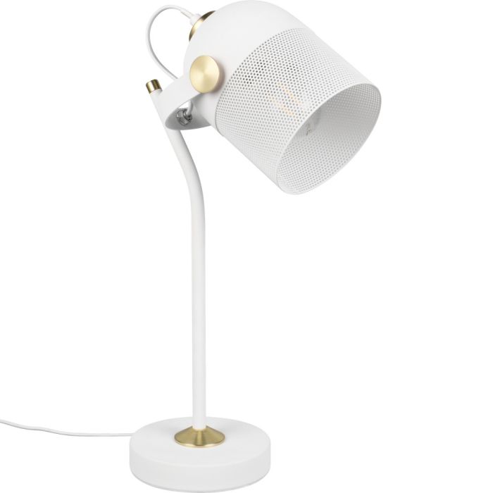 Trio Mixa 548200131 witte tafellamp van metaal met goudkleurige details en een spot met een kap van gaas
