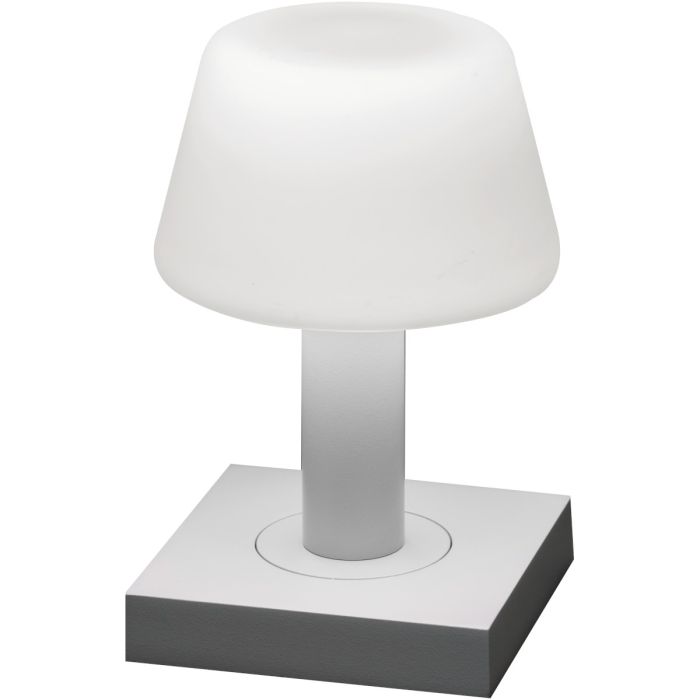 Konstsmide Monaco witte tafellamp van aluminium met wit glazen kapje en touchdimmer van 19 cm hoog