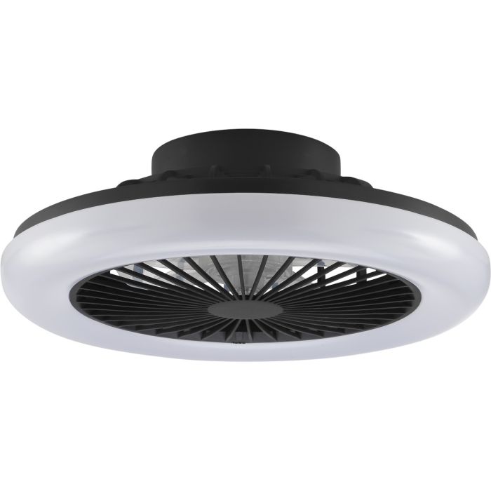 Brilliant Montero zwarte plafondventilator van 42 cm in diameter met geïntegreerde LED rand rond de ventilator