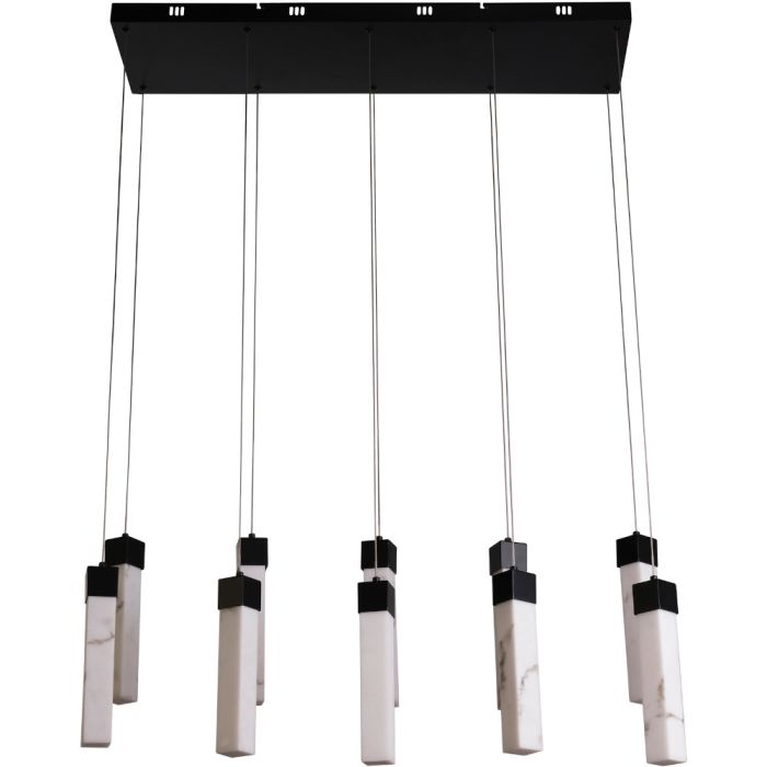 Searchlight Moonbeam 10879-10BK marmerkleurige hanglamp met rechthoekige plafondplaat en twee rijen van vijf pendels met rechthoekige marmerkleurige kappen