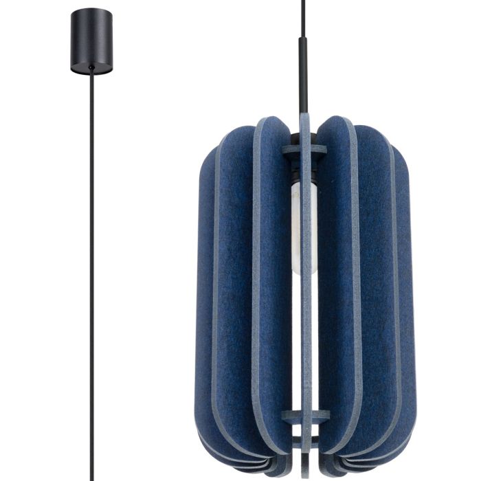 Sollux Mula marine blauwe hanglamp met een diameter van 27 cm en voorzien van veertien 42 cm hoge lamellen van vilt