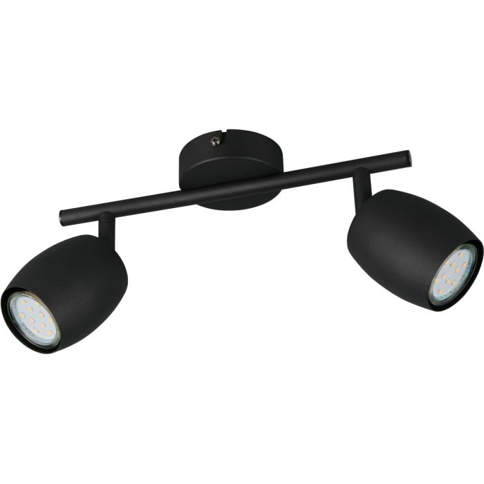 Reality Nancy zwarte plafondspot van 27,5 cm lang met twee metalen spotjes met GU10 lamp