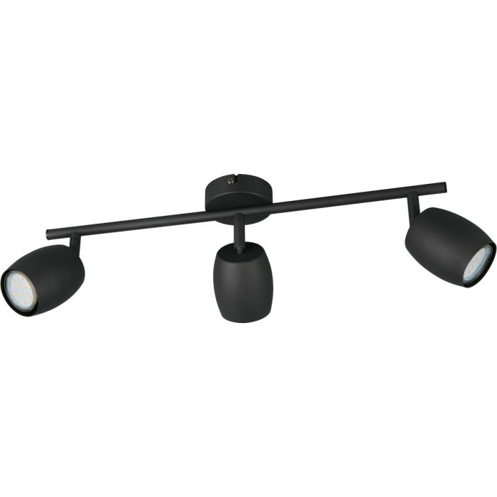 Reality Nancy zwarte plafondspot van 47,5 cm lang met drie metalen spotjes met GU10 lamp