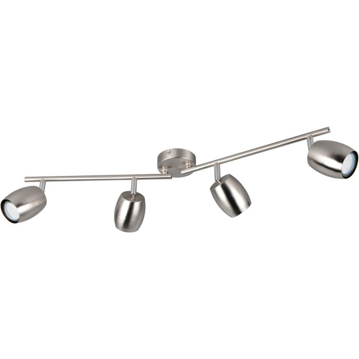 Reality Nancy staalkleurige plafondspot van 70,5 cm lang met twee daaibare stangen met beide twee metalen spotjes met GU10 lamp