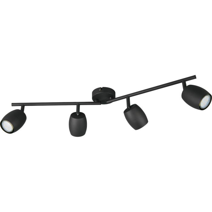 Reality Nancy zwarte plafondspot van 70,5 cm lang met twee daaibare stangen met beide twee metalen spotjes met GU10 lamp