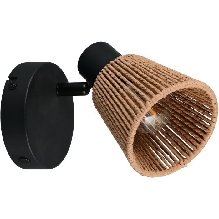 Casalum Natrel zwarte wandspot van 14,5 cm hoog met kapje van papiergaren met E14 kogellampje