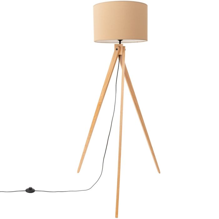 Sollux Natt houten tripod van 140 cm hoog met een taupe kleurige kap van textiel met een diameter van 40 cm