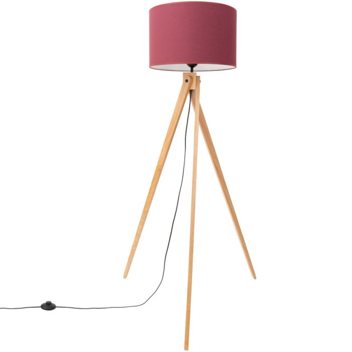 Sollux Natt houten tripod van 140 cm hoog met een burgundy kleurige kap van textiel met een diameter van 40 cm