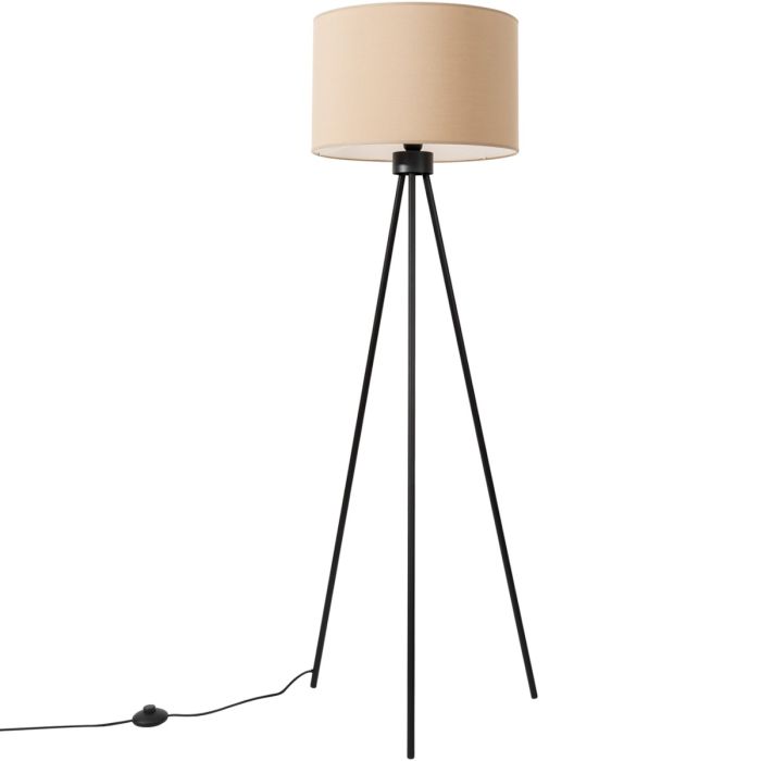 Sollux Nevia zwarte tripod van 135cm hoog met een beige kap van textiel met een diameter van 40cm