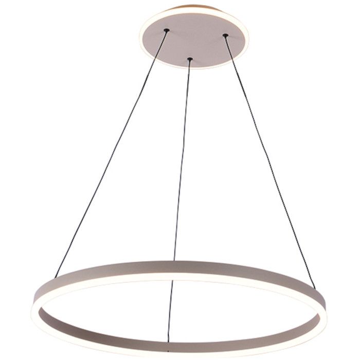 Freelight Nimbo creme kleurige hanglamp met cirkelvormige kap van 60cm in diameter met LED en LED ring rond de plafondplaat