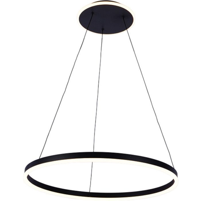 Freelight Nimbo zwarte hanglamp met cirkelvormige kap van 60cm in diameter met LED en LED ring rond de plafondplaat