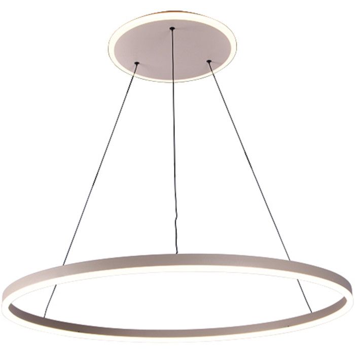 Freelight Nimbo creme kleurige hanglamp met cirkelvormige kap van 80cm in diameter met LED en LED ring rond de plafondplaat
