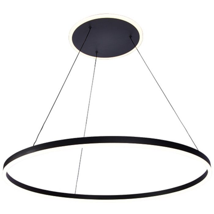 Freelight Nimbo zwarte hanglamp met cirkelvormige kap van 80cm in diameter met LED en LED ring rond de plafondplaat