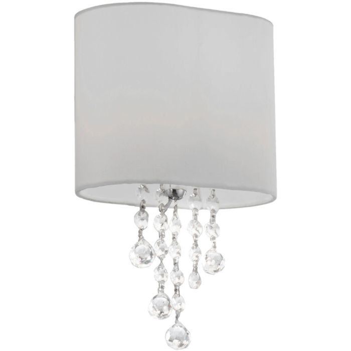 Searchlight Nina 1051-1CC wandlamp met ovale kap van textiel en vijf kettingen eronder van kristallen