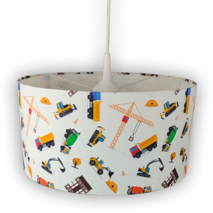 Niermann Bouwplaats 1004 hanglamp met bouwmachines als kiepwagens cementvrachtwagen en hijskranen