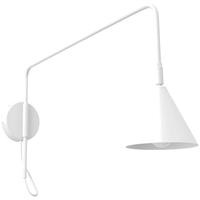 wit metalen wandlamp met een zwenkarm met een uitval van 61 cm en kantelbare kop